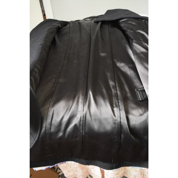 Mackage Coat Womens Medium Wool Blend Double Breasted Collar Black Lether Button - Picture 6 of 9